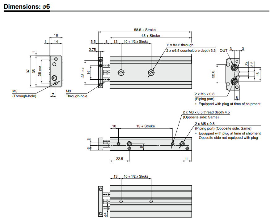 /Dual Rod Cylinder Basic Type CXS2 Series ø6, ø10, ø16, ø20, ø25, ø32
