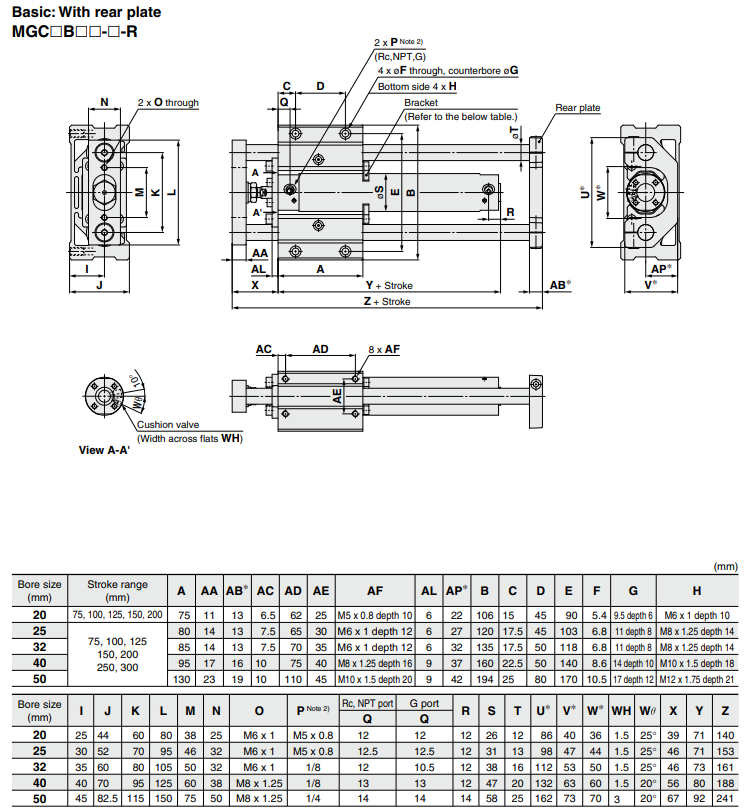 Guide Cylinders/Guide CylinderCompact Type MGC Series ø20, ø25, ø32, ø40, ø50