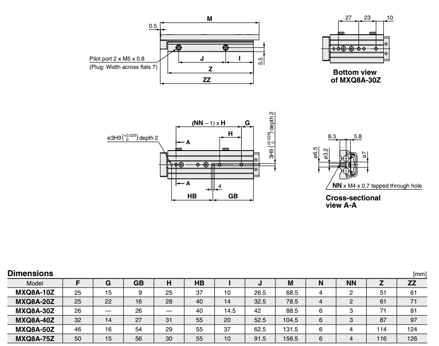 Air Slide Table MXQ A Series MXQ8A-50Z