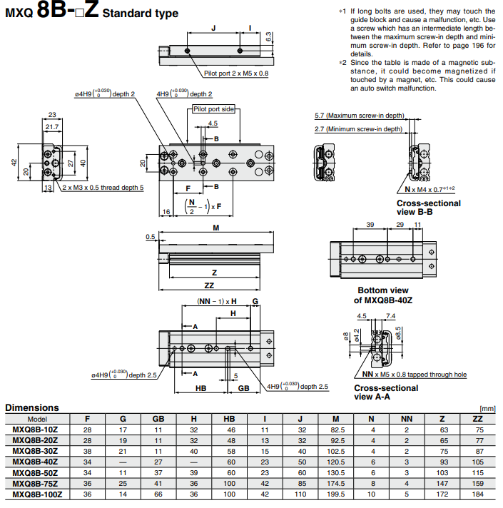 Air Slide Table Double-ported Type MXQ B Series ø6, ø8, ø12, ø16, ø20MXQ16B-125Z