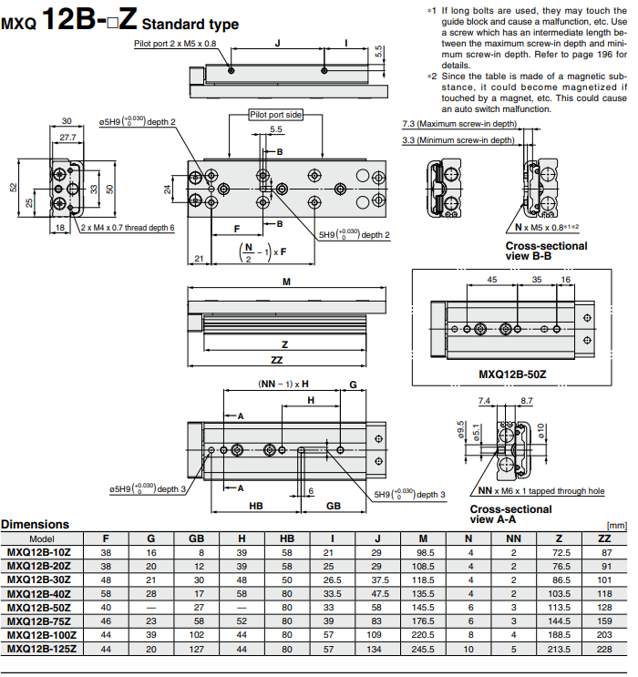 Air Slide Table Double-ported Type MXQ B Series ø6, ø8, ø12, ø16, ø20MXQ8B-30Z