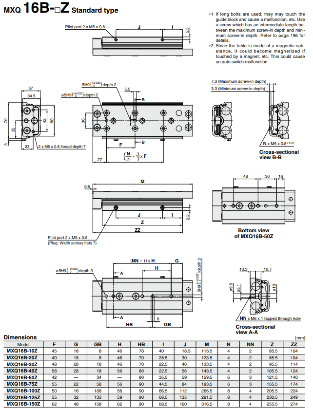 Air Slide Table Double-ported Type MXQ B Series ø6, ø8, ø12, ø16, ø20MXQ6B-20Z