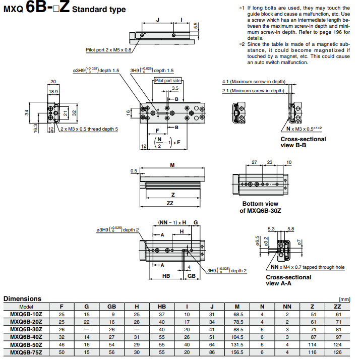Air Slide Table Double-ported Type MXQ B Series ø6, ø8, ø12, ø16, ø20MXQ12B-50Z