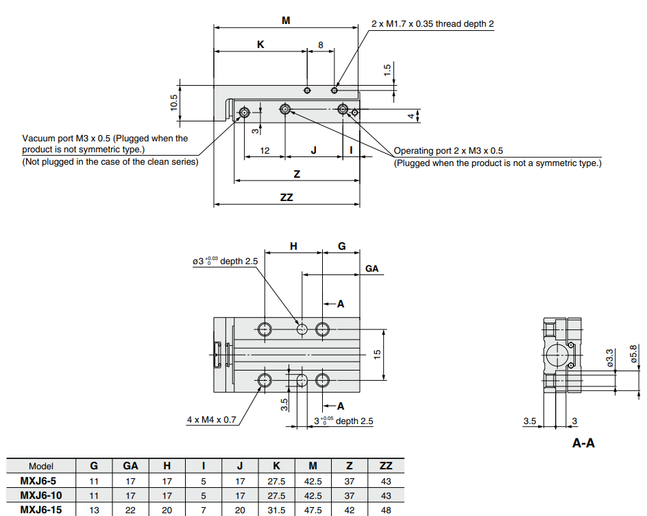 Air Slide Table Double acting MXJ6-15