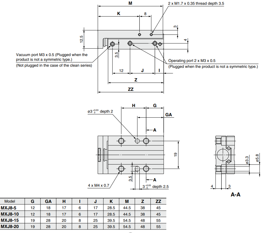 Air Slide Table Double acting MXJ6-15
