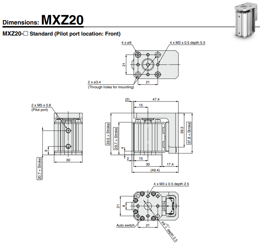 Compact Cylinder with Linear Guide MXZ Series ø12, ø16, ø20, ø25 MXZ25-40