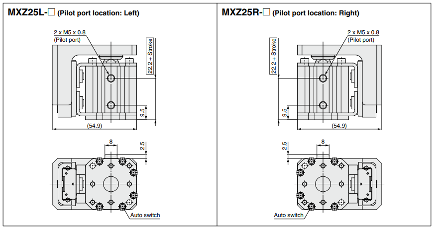 Compact Cylinder with Linear Guide MXZ Series ø12, ø16, ø20, ø25 MXZ25-40