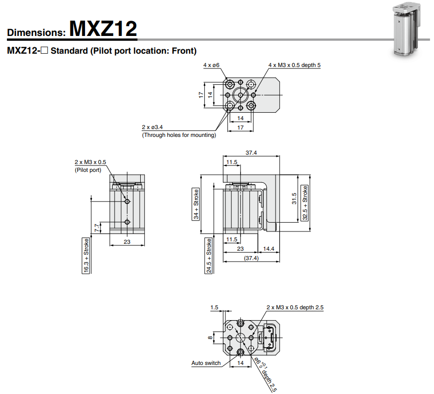 Compact Cylinder with Linear Guide MXZ Series ø12, ø16, ø20, ø25 MXZ25-30