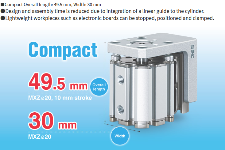 Compact Cylinder with Linear Guide MXZ Series ø12, ø16, ø20, ø25MXZ25-20