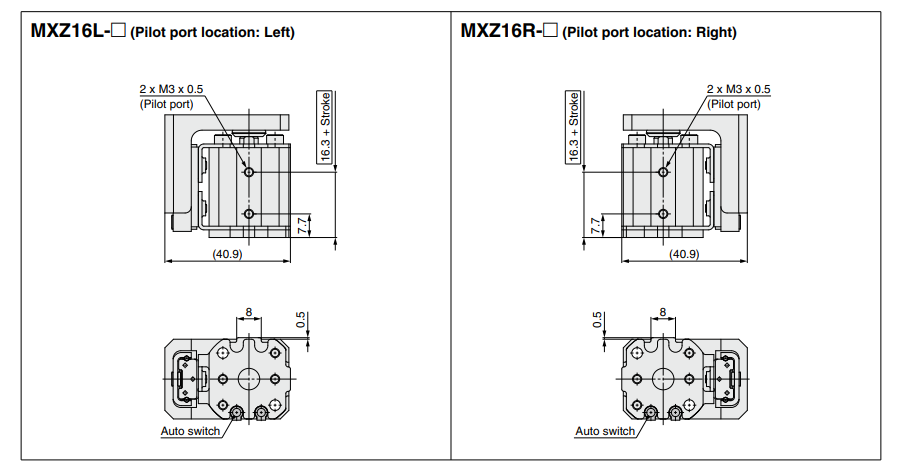 Compact Cylinder with Linear Guide MXZ Series ø12, ø16, ø20, ø25MXZ25-10