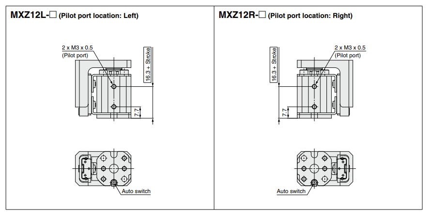 Compact Cylinder with Linear Guide MXZ Series ø12, ø16, ø20, ø25MXZ20-20