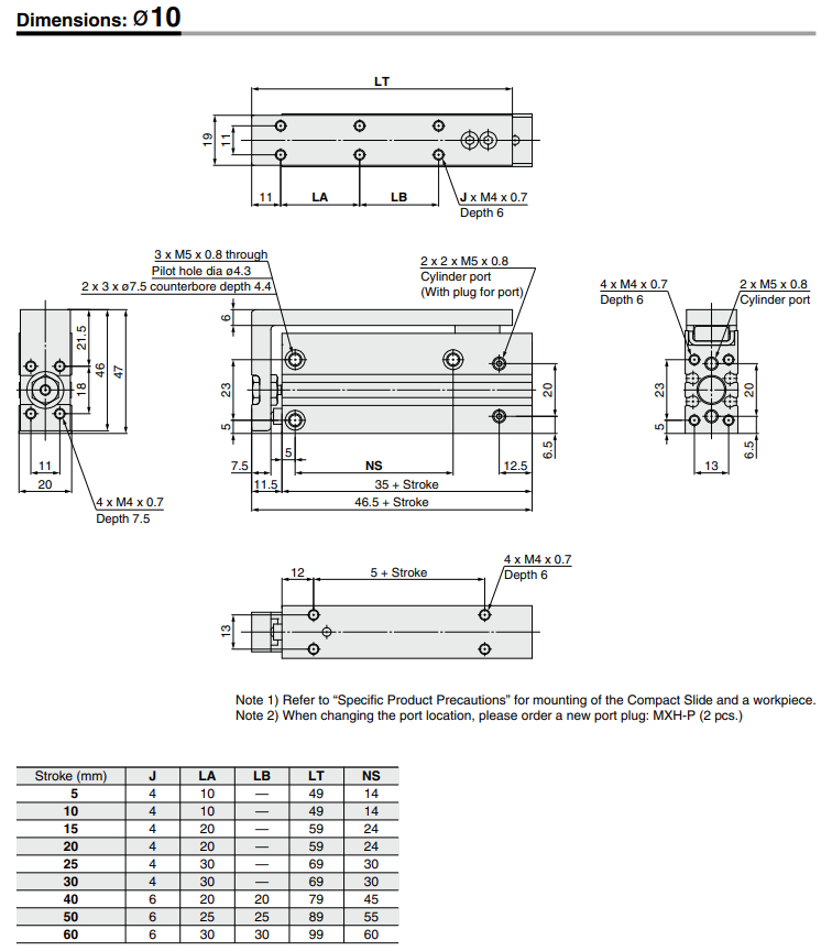 Compact Slide MXH Series ø6, ø10, ø16, ø20MXH16-10Z