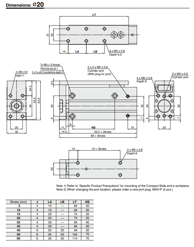 Compact Slide MXH Series ø6, ø10, ø16, ø20MXH16-10Z