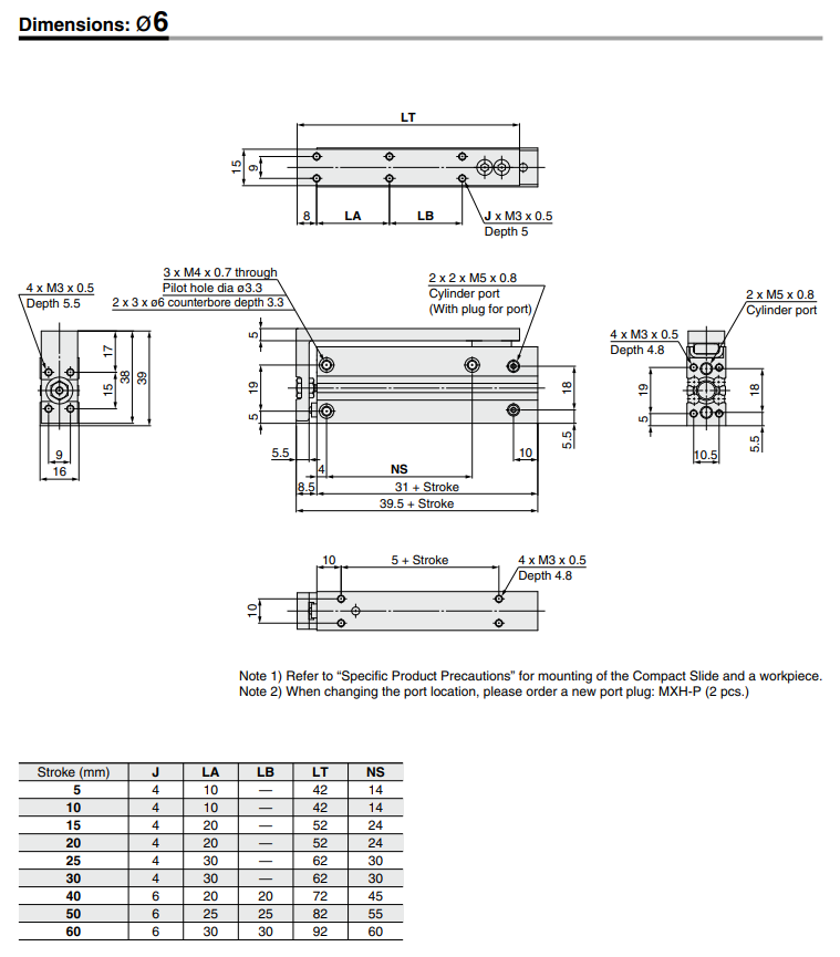Compact Slide MXH Series ø6, ø10, ø16, ø20MXH10-10Z