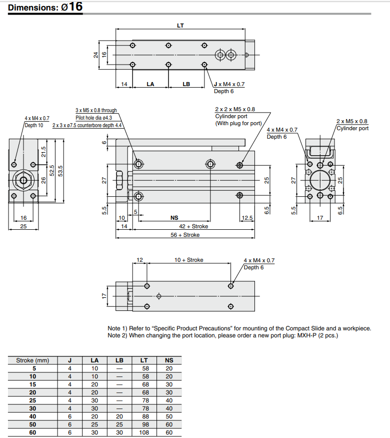Compact Slide MXH Series ø6, ø10, ø16, ø20MXH16-30Z